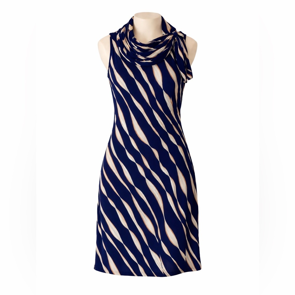 Signature by Robbie Bee Navy Blue and White/Gold Striped Dress-Womens sz 6